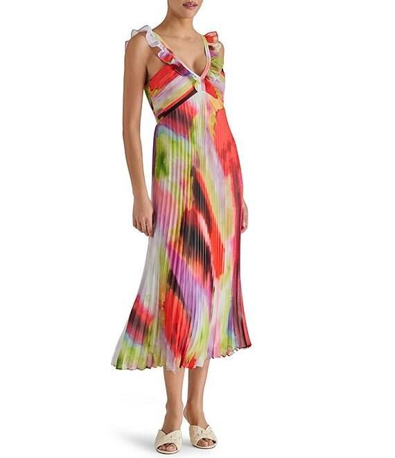 Steve Madden Cova Abstract Print Ruffle Sleeve A-Line Midi Dress Product Image