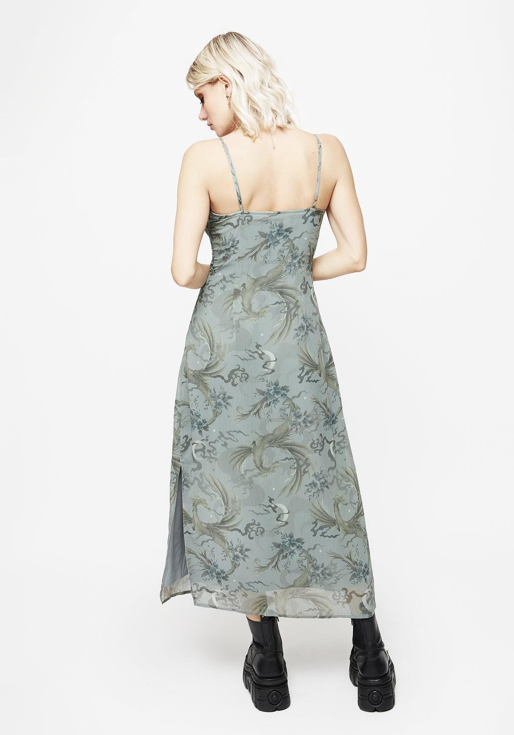 Sapphira Dragon Print Chiffon Midaxi Slip Dress Product Image