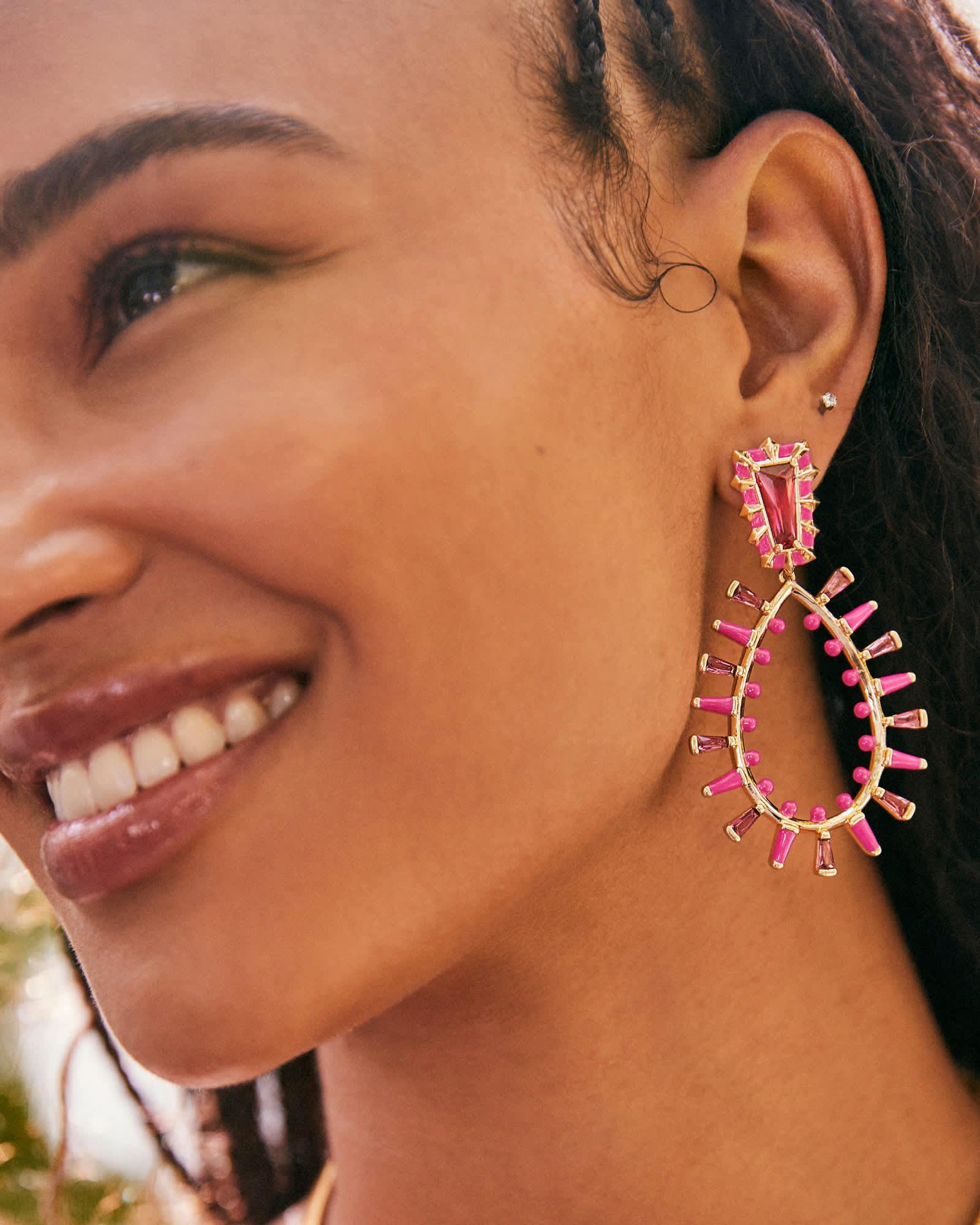 Kelsey Gold Statement Earrings in Pink Mix Product Image