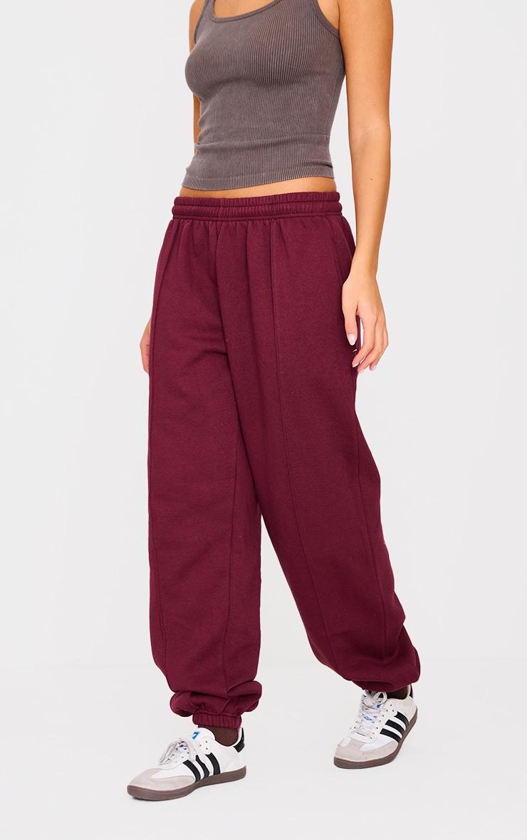 Burgundy Pintuck Detail Oversized Sweatpants Product Image