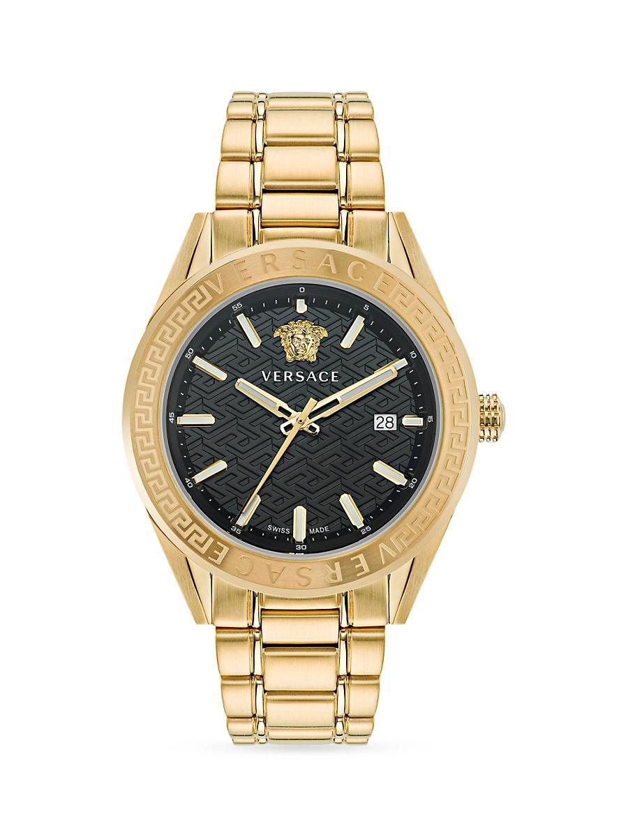 Versace Mens V-Code Analog Two Tone Stainless Steel Blue Dial Watch Product Image