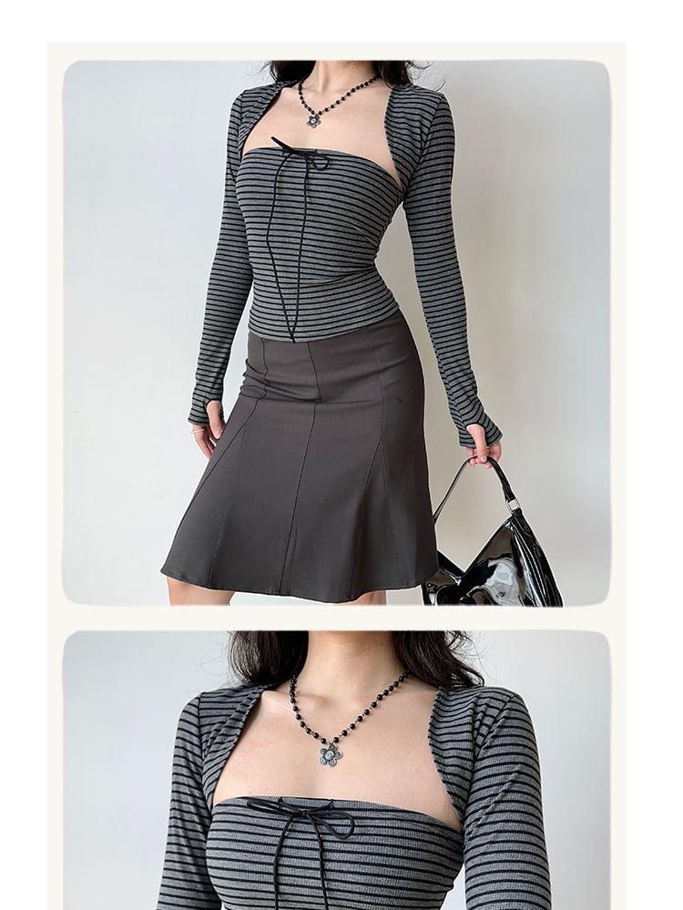 Set: Long-Sleeve Striped Shrug + Tube Top Product Image