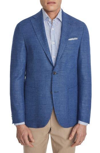 JACK VICTOR Hampton Stretch Slub Wool & Linen Blend Mélange Sport Coat In Mid Blue Product Image