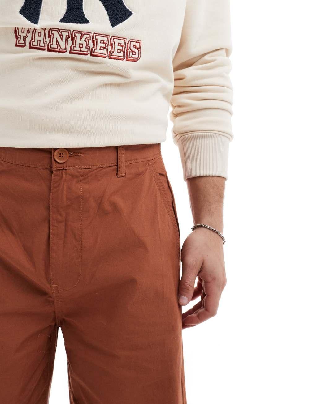 ONLY & SONS cropped barrel leg pants in washed brown Product Image