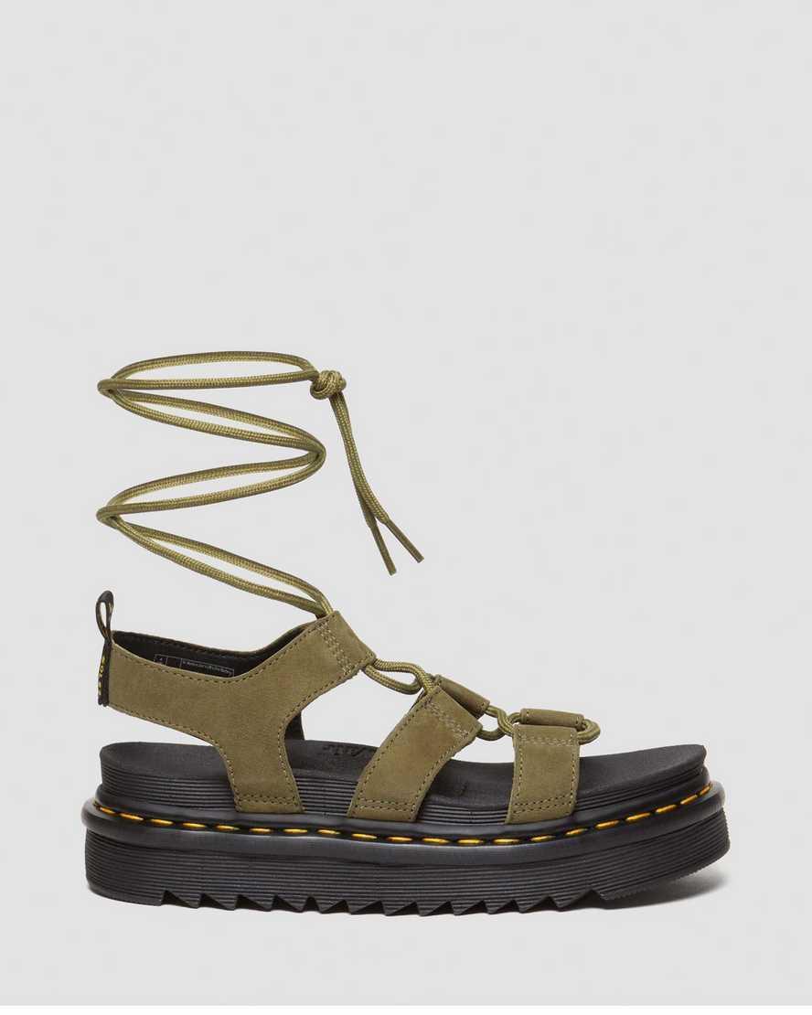 DR. MARTENS' Nartilla Tumbled Nubuck Leather Gladiator Sandals In Green Product Image