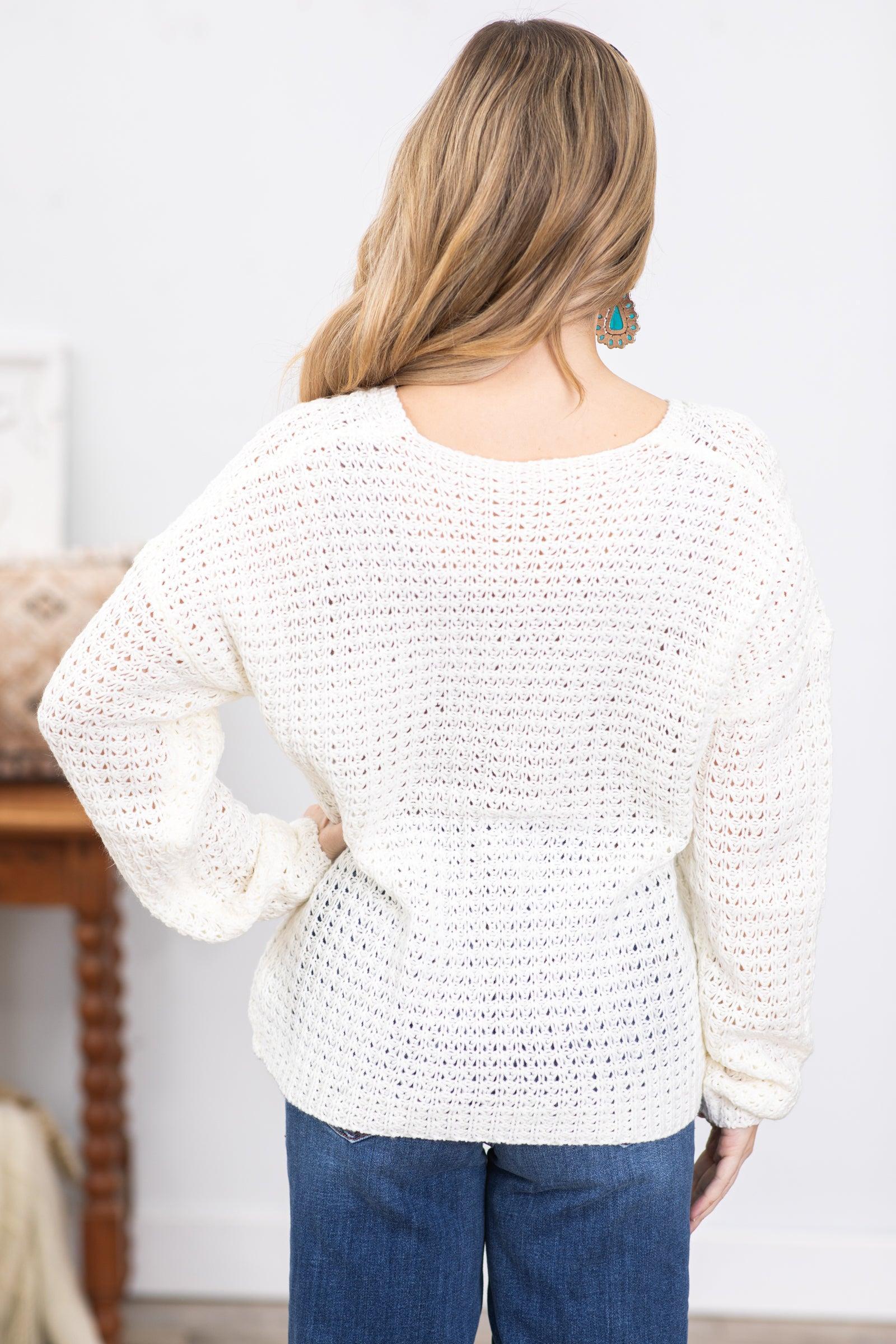 Ivory Knitted V-Neck Sweater Product Image