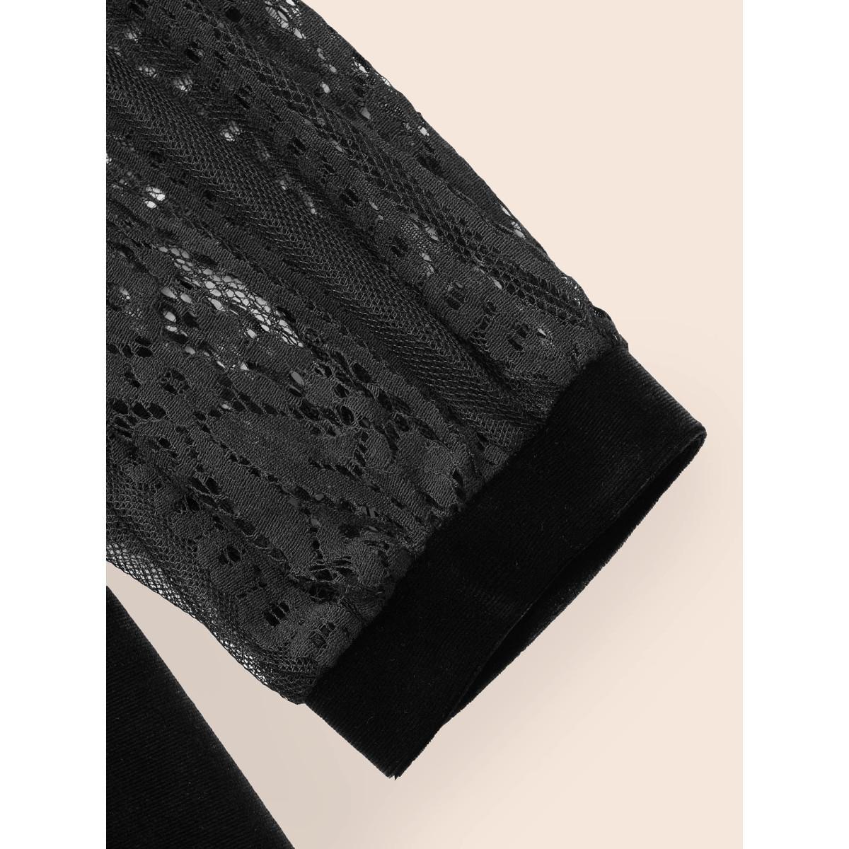 Plus Size Burgundy Lace Patchwork Velvet Raglan Sleeve Blouse Women Elegant Long Sleeve Stand-up collar Everyday Blouses BloomChic 10/M Product Image