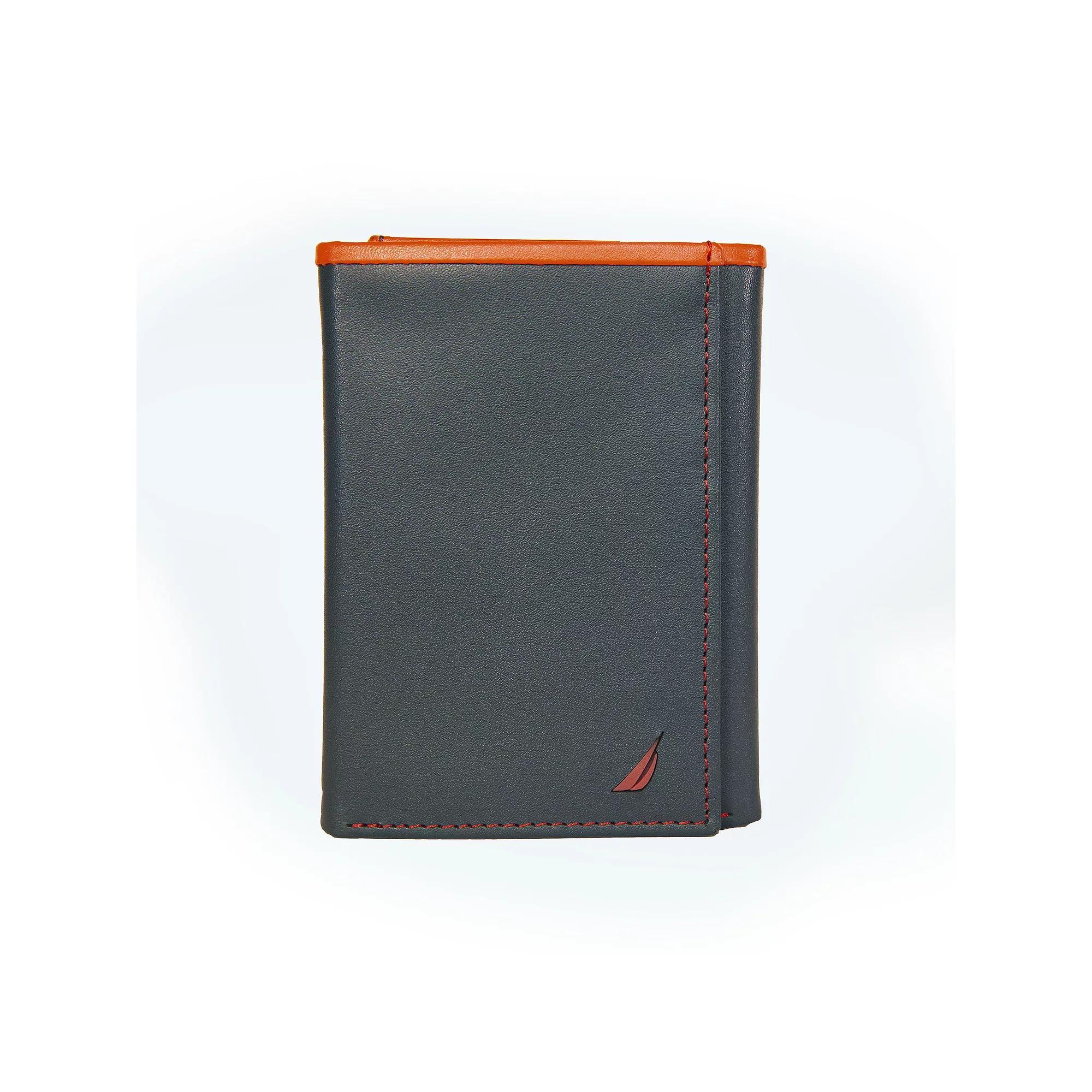 Men's Nautica Pop Color RFID-Blocking Leather Trifold Wallet, Black Product Image