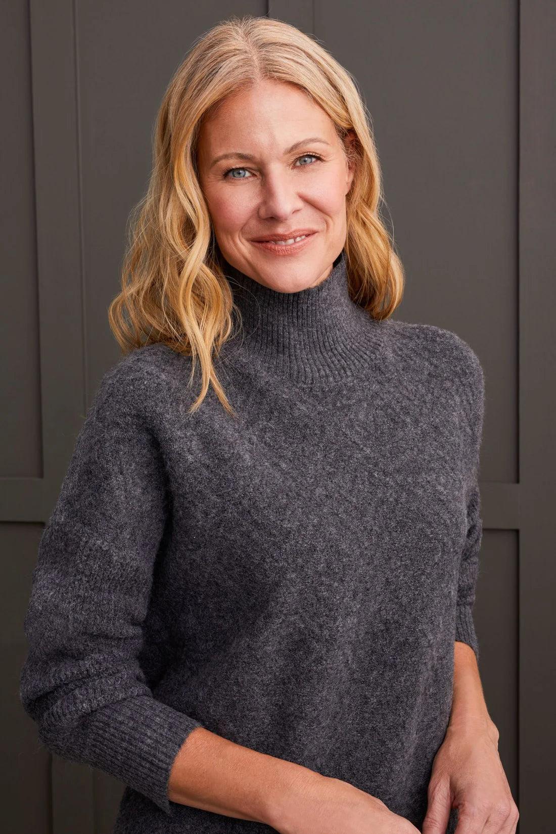 Textured Mock Neck Sweater- Charcoal Product Image