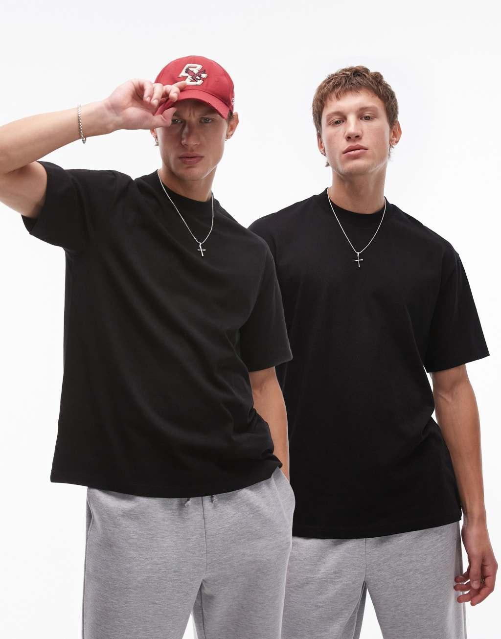 Topman 2-pack oversized T-shirts in black Product Image