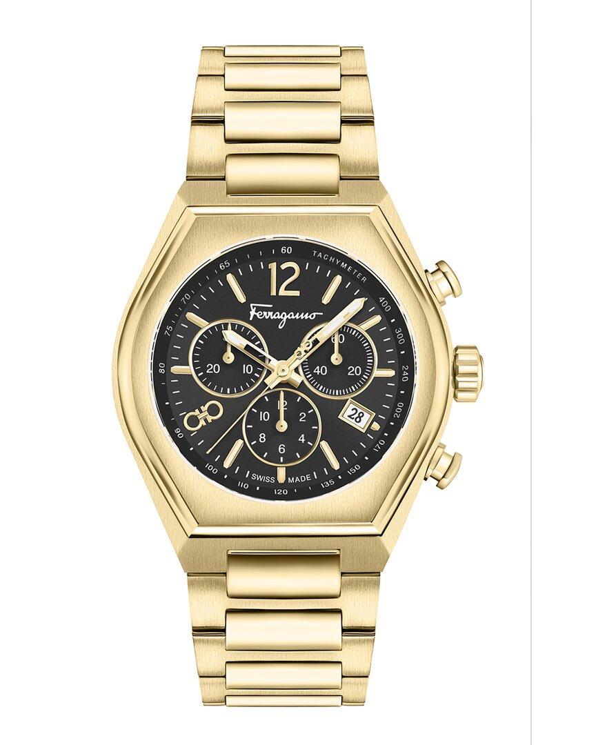 FERRAGAMO Salvatore  Men's Swiss Chronograph Tonneau Gold Ion Plated Stainless Steel Bracelet Watch 4 In Ip Yellow Gold Product Image