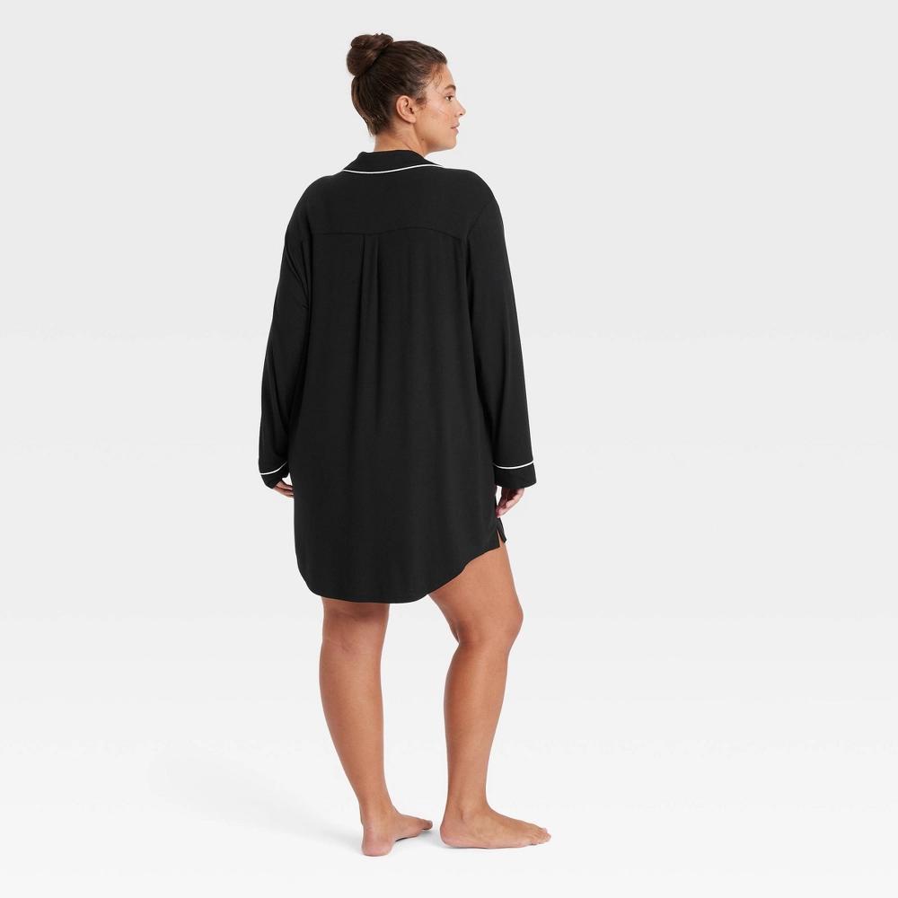 Womens Cloud Knit Notch Collar Long Sleeve NightGown - Auden Black 4X Product Image