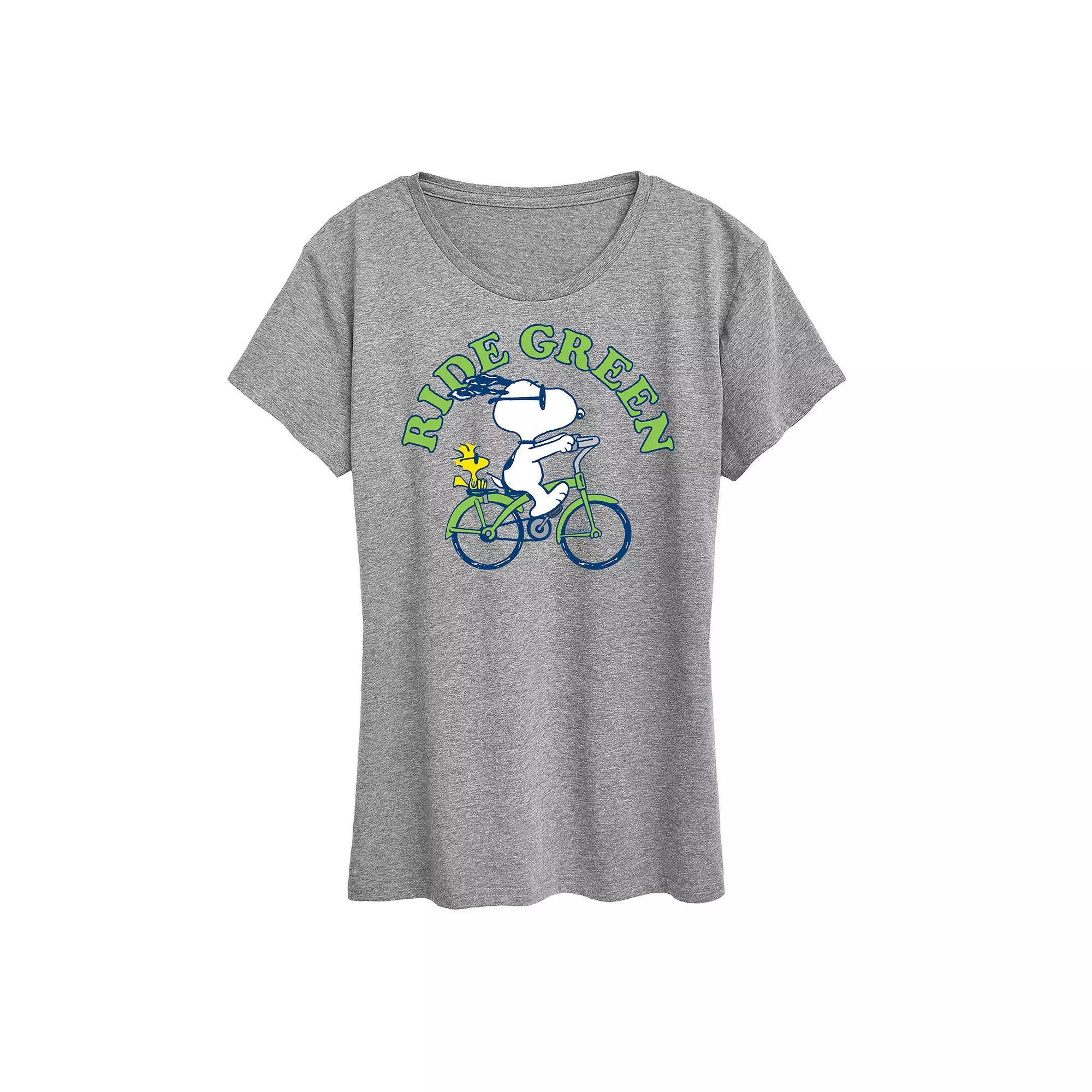 Women's Peanuts Snoopy & Woodstock Ride Green Graphic Tee,  Product Image