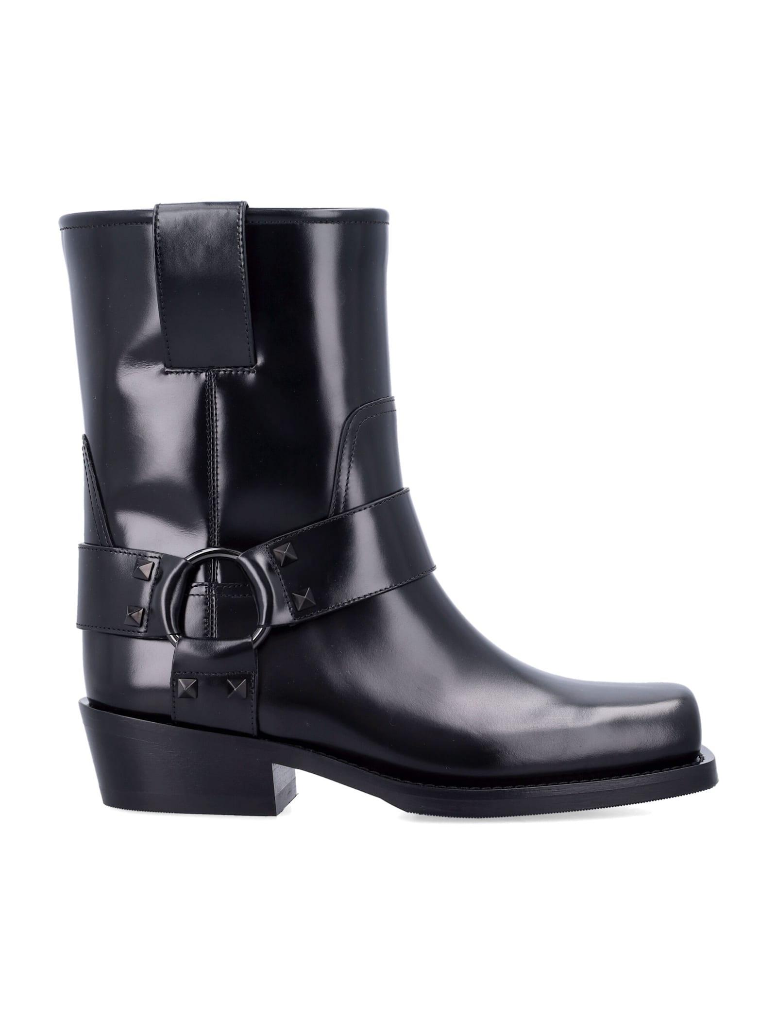 VALENTINO GARAVANI Rockstud Calfskin Biker Ankle Boot 40mm Woman Black 40.5 Product Image