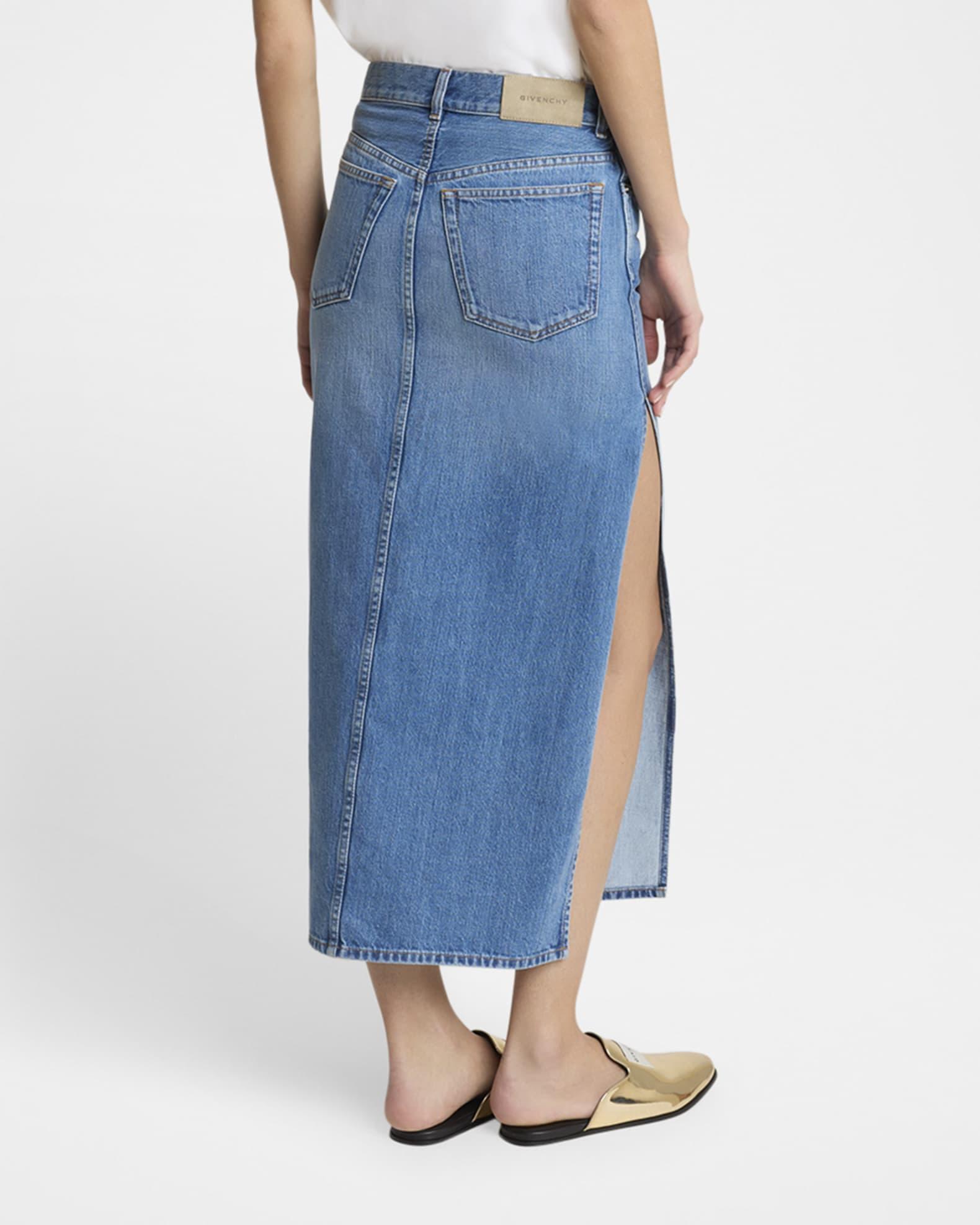 Side-Slit Denim Midi Skirt Product Image