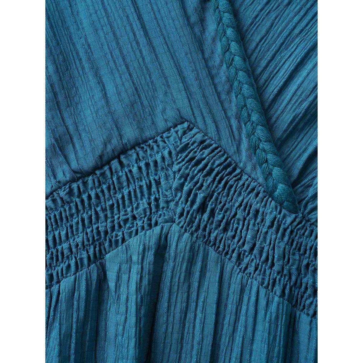 Plus Size V Neck Shirred Contrast Webbing Split Side Dress Aegean Women Boho Texture V-neck Half Sleeve Curvy BloomChic 14-16/1X Product Image