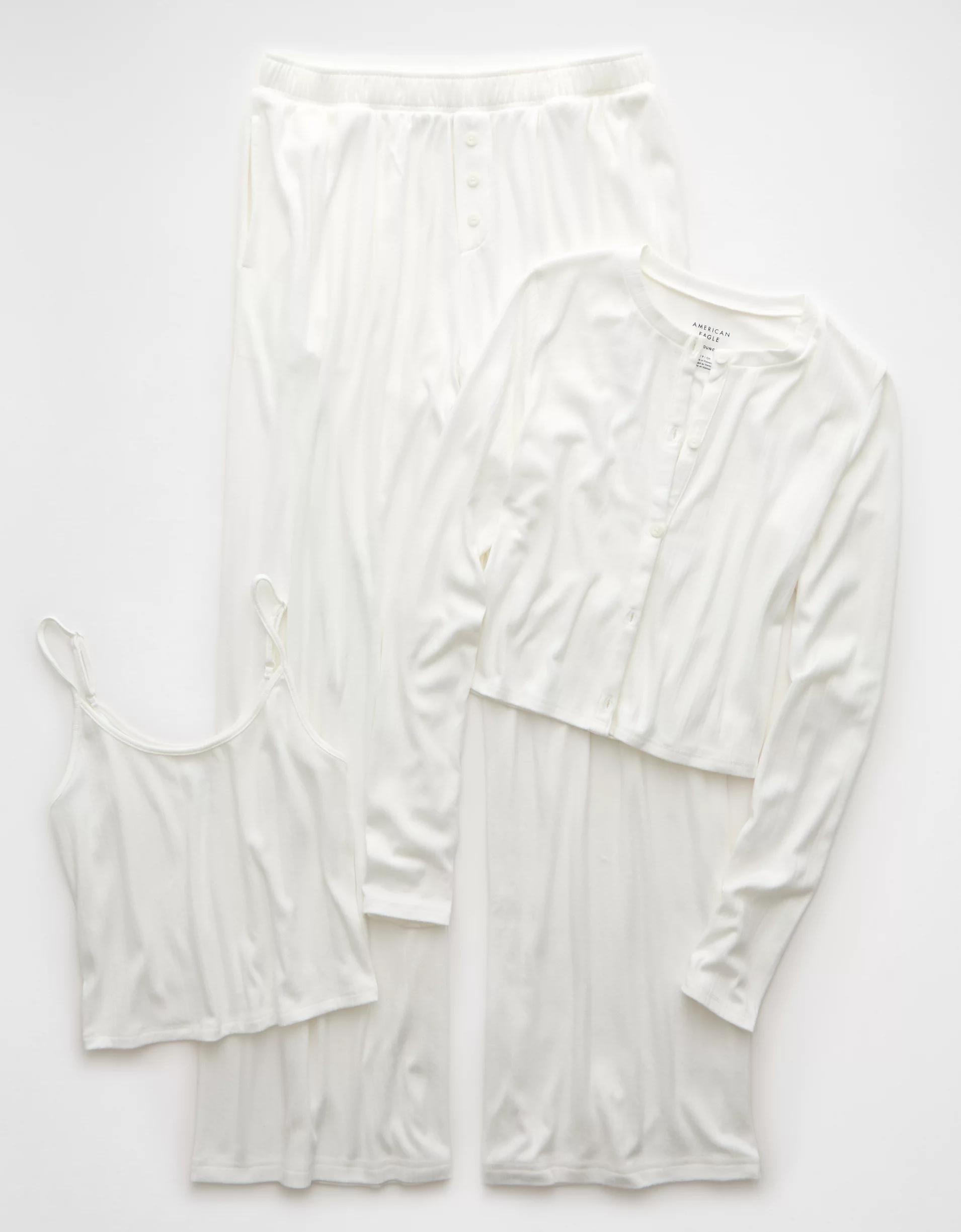 AE 3-Piece Pointelle Plush Cardigan Pajama Set Product Image