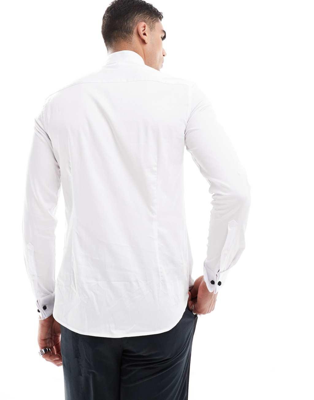 ASOS DESIGN slim fit sateen dress shirt in white Product Image