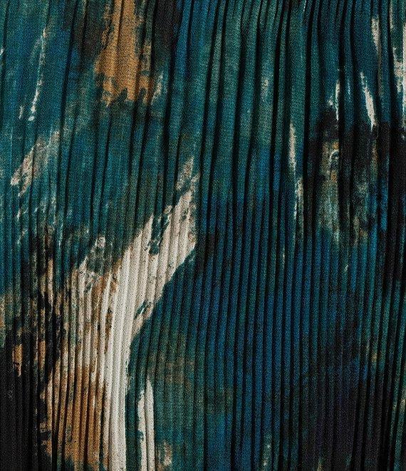 Calvin Klein Printed Crew Neck Long Sleeve Chiffon Micro Accordion Pleated Top Product Image