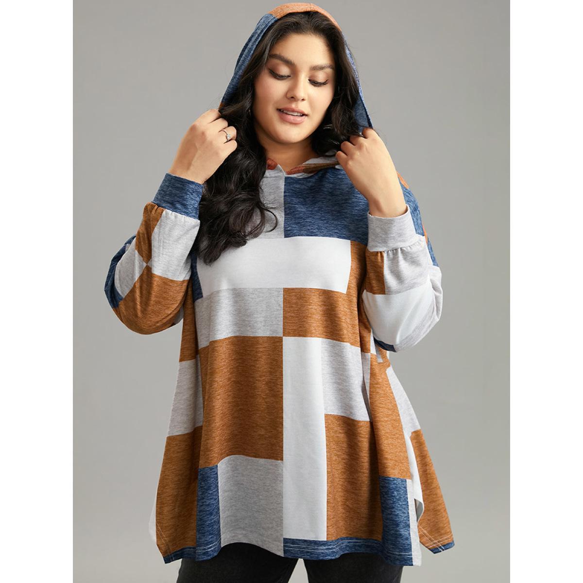 Plus Size Colorblock Contrast Hooded Drop Shoulder Sweatshirt Women Multicolor Casual Contrast Hooded Everyday Sweatshirts BloomChic 14-16/1X Product Image