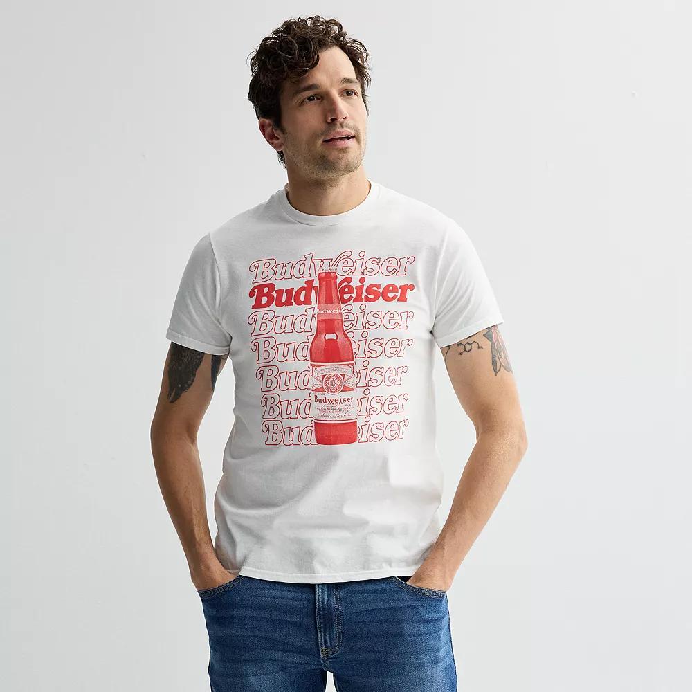 Men's Budweiser Bottle & Repeated Logo Graphic Tee, Size: Medium, White Product Image