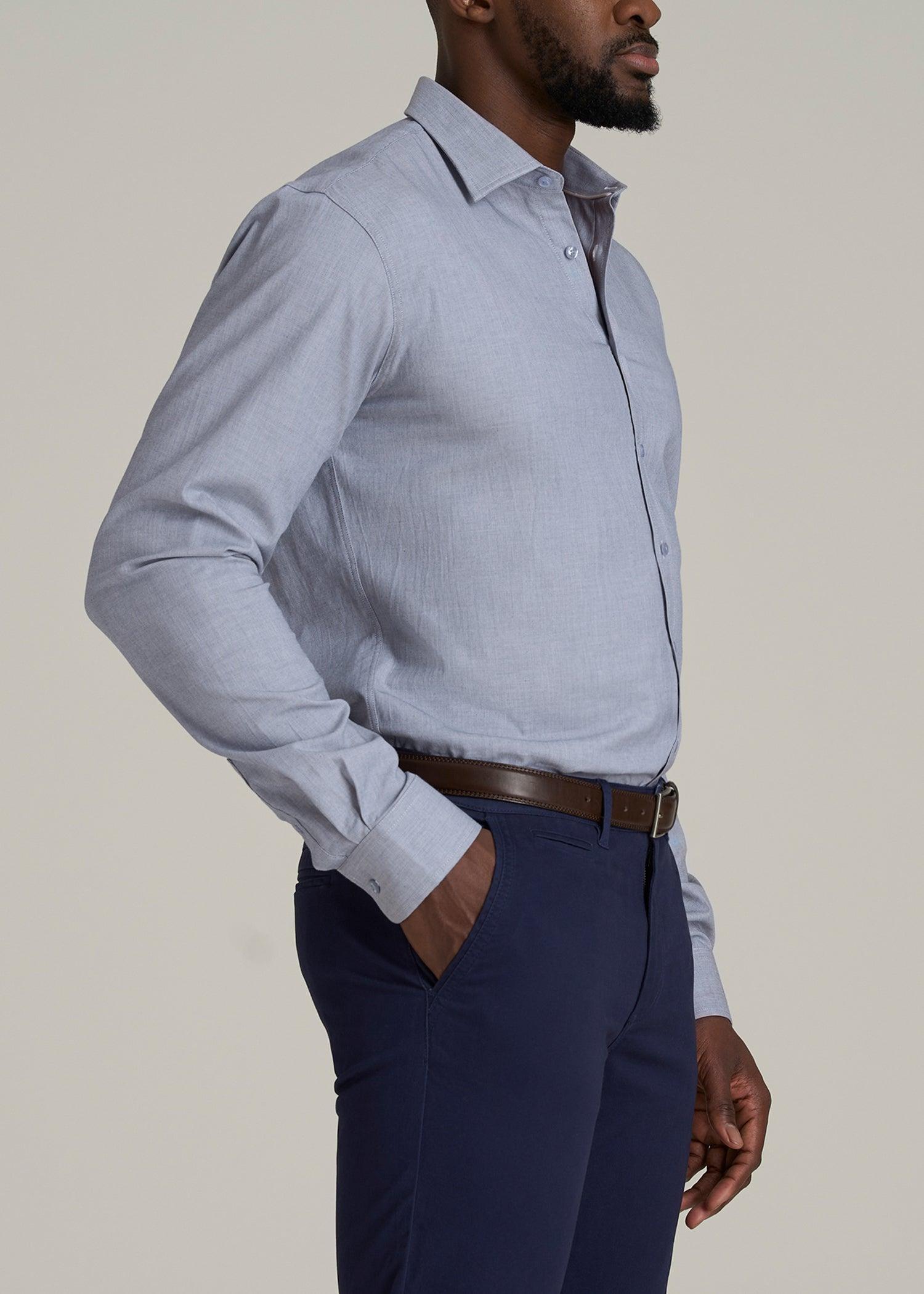 Oskar Button-Up Dress Shirt for Tall Men in Navy Micro Texture Male Product Image