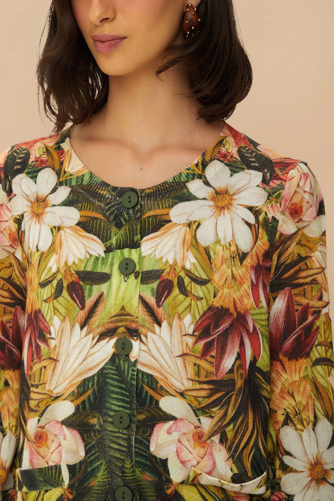 Multicolor Botanical Forest Knit Cardigan Product Image