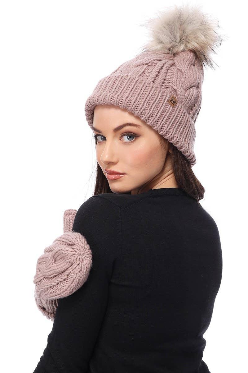 Women's Faux Fur Pom Beanie Hat with Sherpa Lining Female Product Image