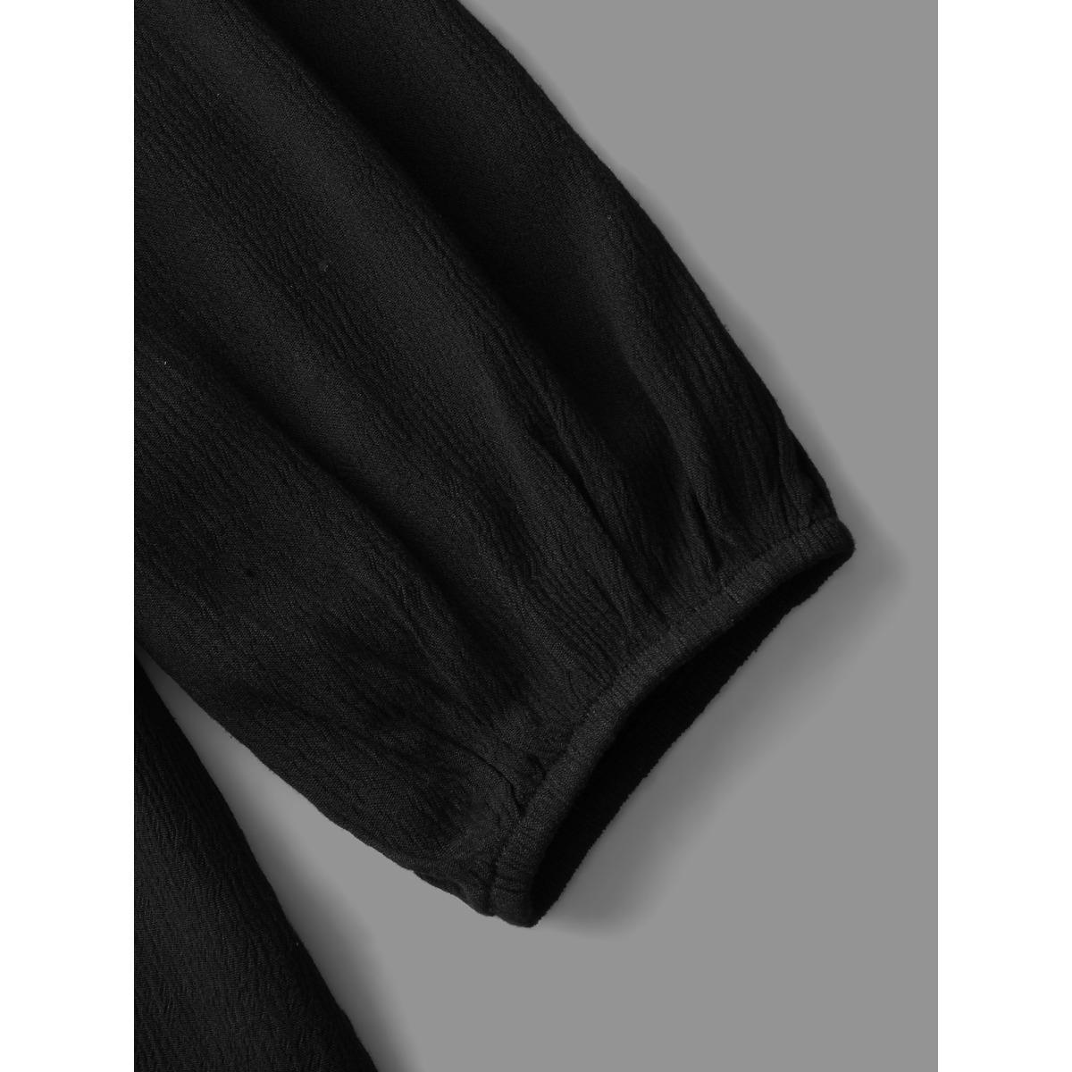 Plus Size Black Lace Patchwork Pleated Ruffles Blouse Women Timeless Long Sleeve V-neck Elegant Blouses BloomChic 22-24/3X Product Image