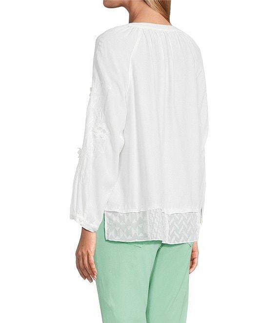 John Mark Mixed Eyelet Y-Neck 3/4 Sleeve Top Product Image