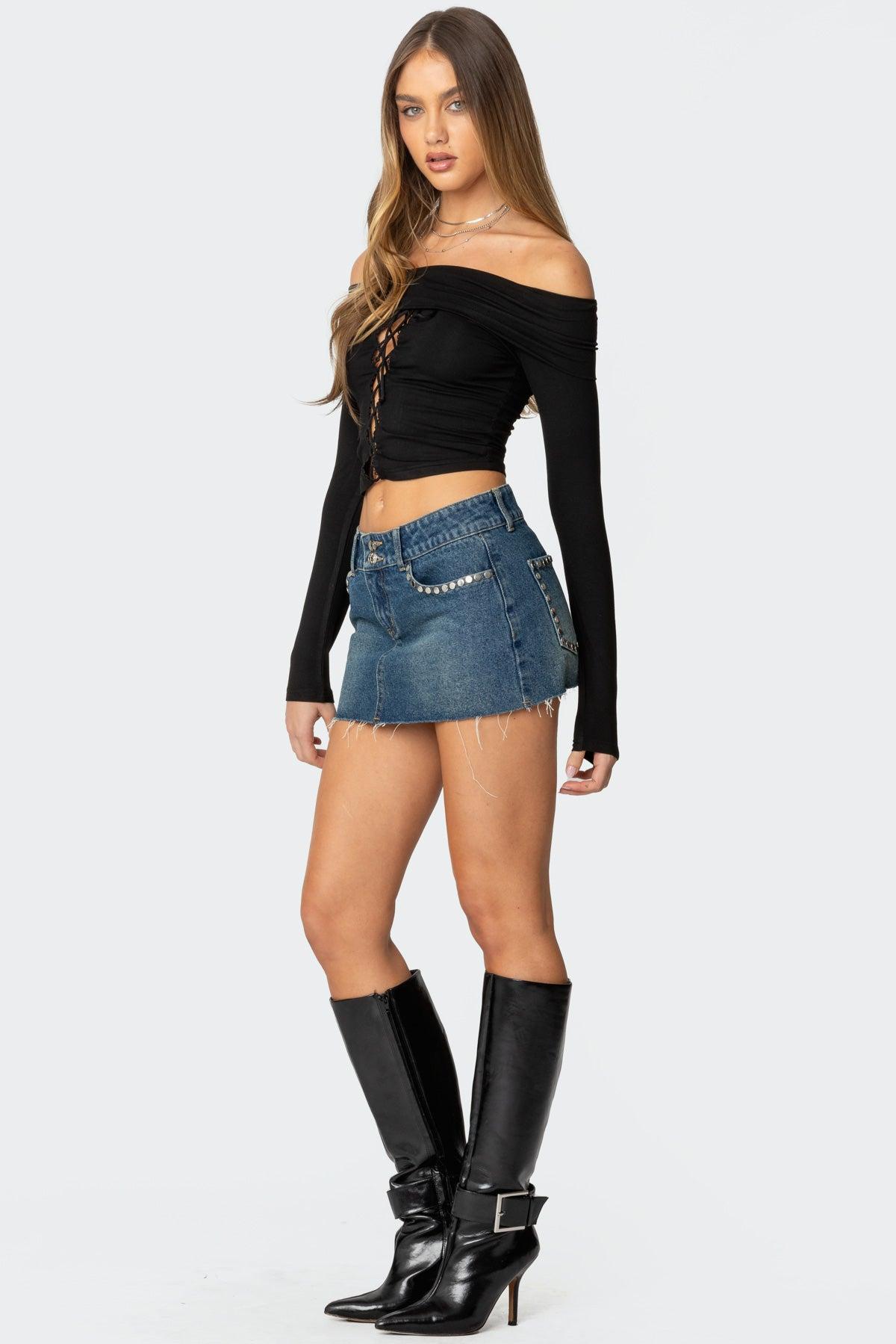 Lace Up Fold Over Top Product Image