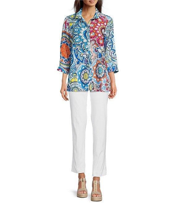 Ali Miles Medallion Print Wire Collar 3/4 Sleeves Button Front Tunic Product Image