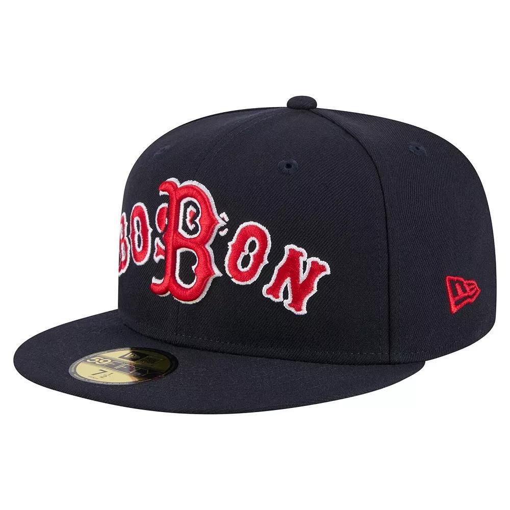 Men's New Era Navy Boston Red Sox Overlap 59FIFTY Fitted Hat,  Product Image
