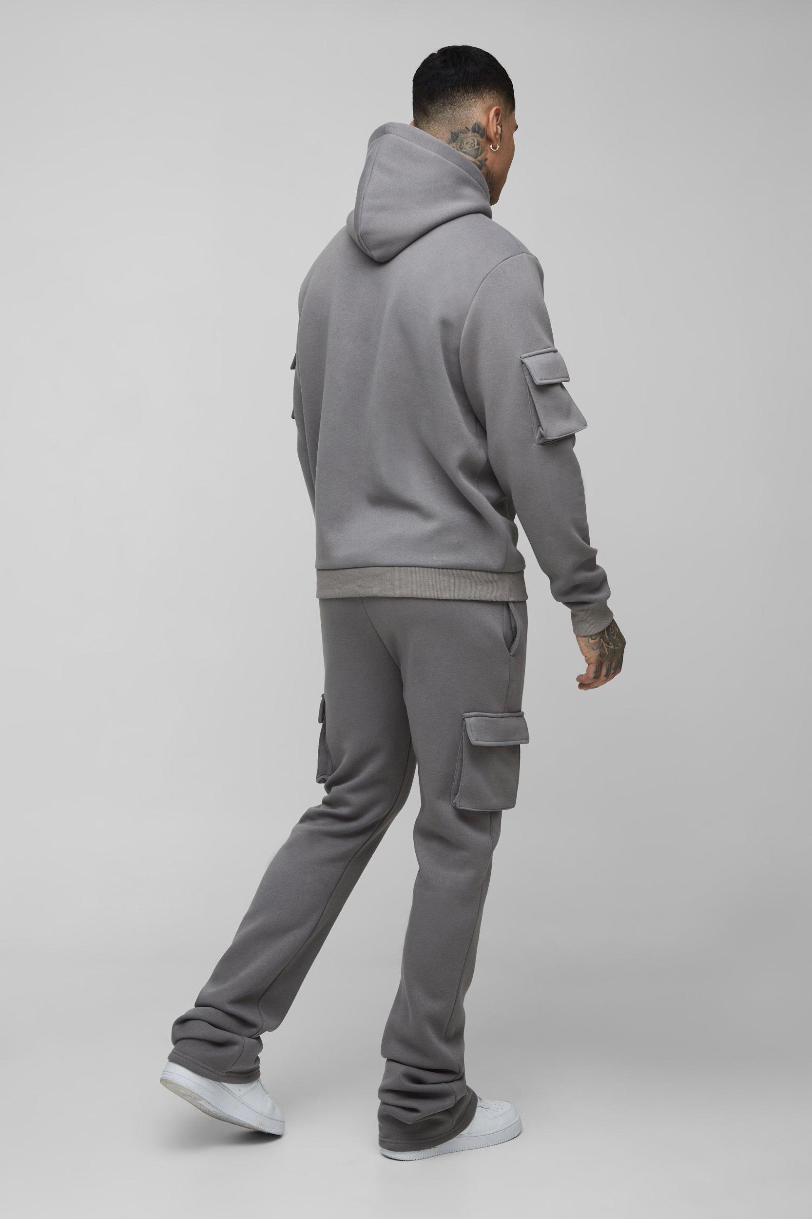 Tall Super Stacked Woven Tab Cargo Hooded Tracksuit | boohooMAN USA Product Image