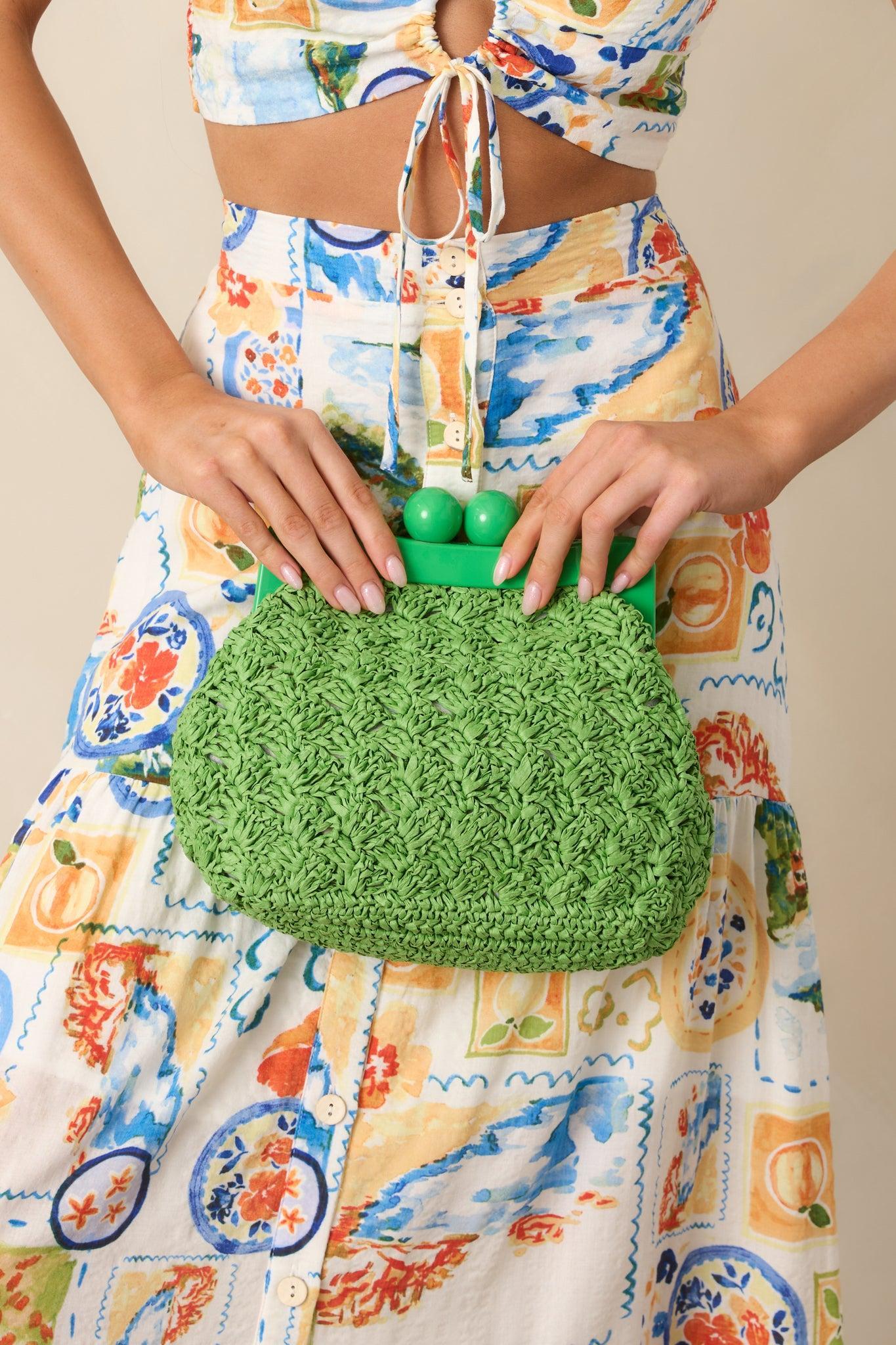 The Coast Is Calling Neon Green Straw Clutch Product Image