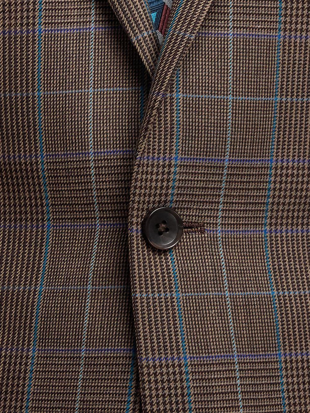Wool Blend Plaid Single Breasted Notch Lapel Suit Jacket - Brown/blue Product Image
