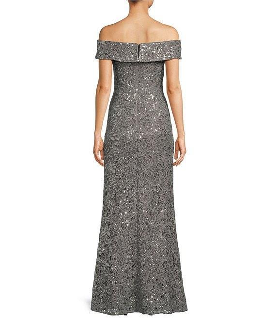 Alex Evenings Off-the-Shoulder Short Sleeve Sequin Lace Gown Product Image