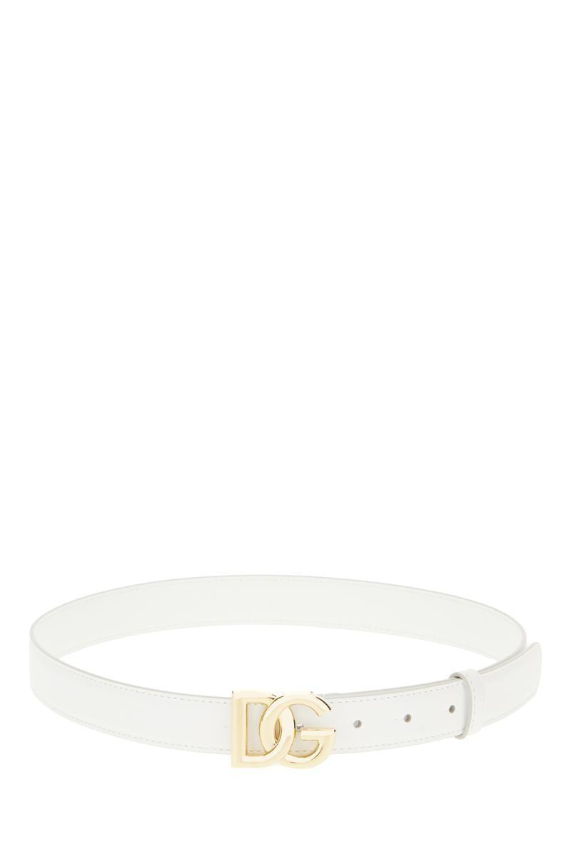 DOLCE & GABBANA Dg Logo Leather Belt In Optical White Product Image