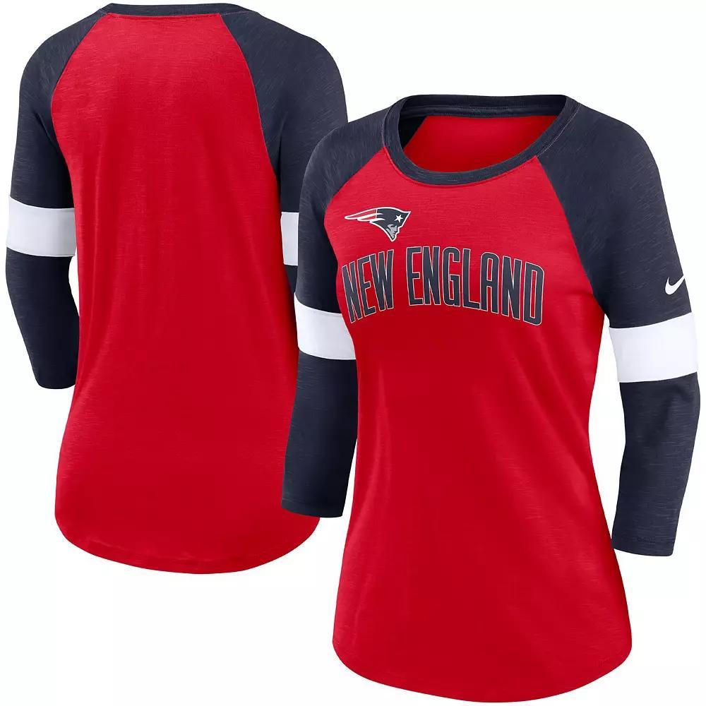 Womens Nike New England Patriots Heather /Heather Navy Football Pride Raglan 3/4-Sleeve T-Shirt Product Image