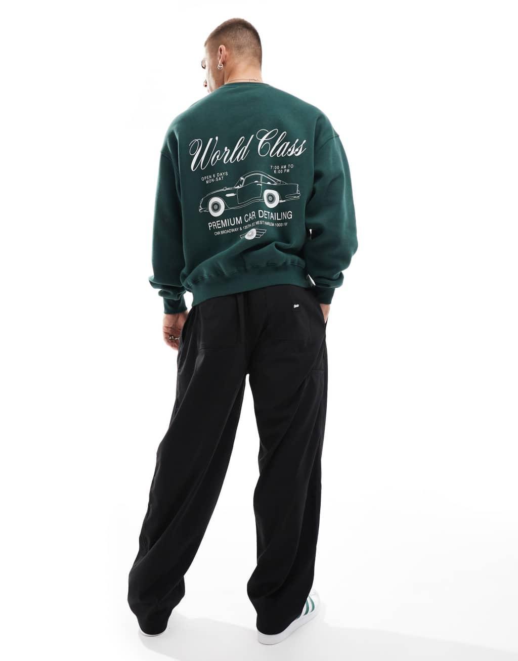 Cotton On boxy fit sweatshirt in green with world class retro graphic Product Image