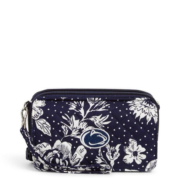 Vera Bradley Collegiate RFID All in One Crossbody Bag Women in Navy/White Rain Garden with Penn State University Logo Product Image