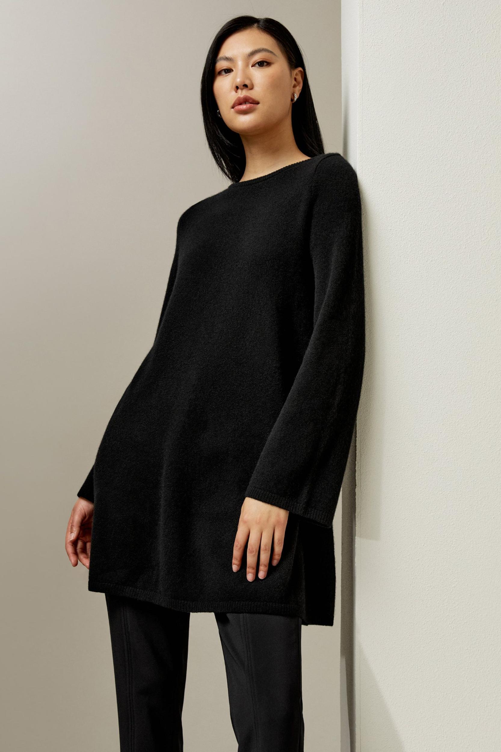 LILYSILK Long Cashmere Jumper Womens - Black Premium Cashmere - Comfortable A-Line Jumpers M Product Image