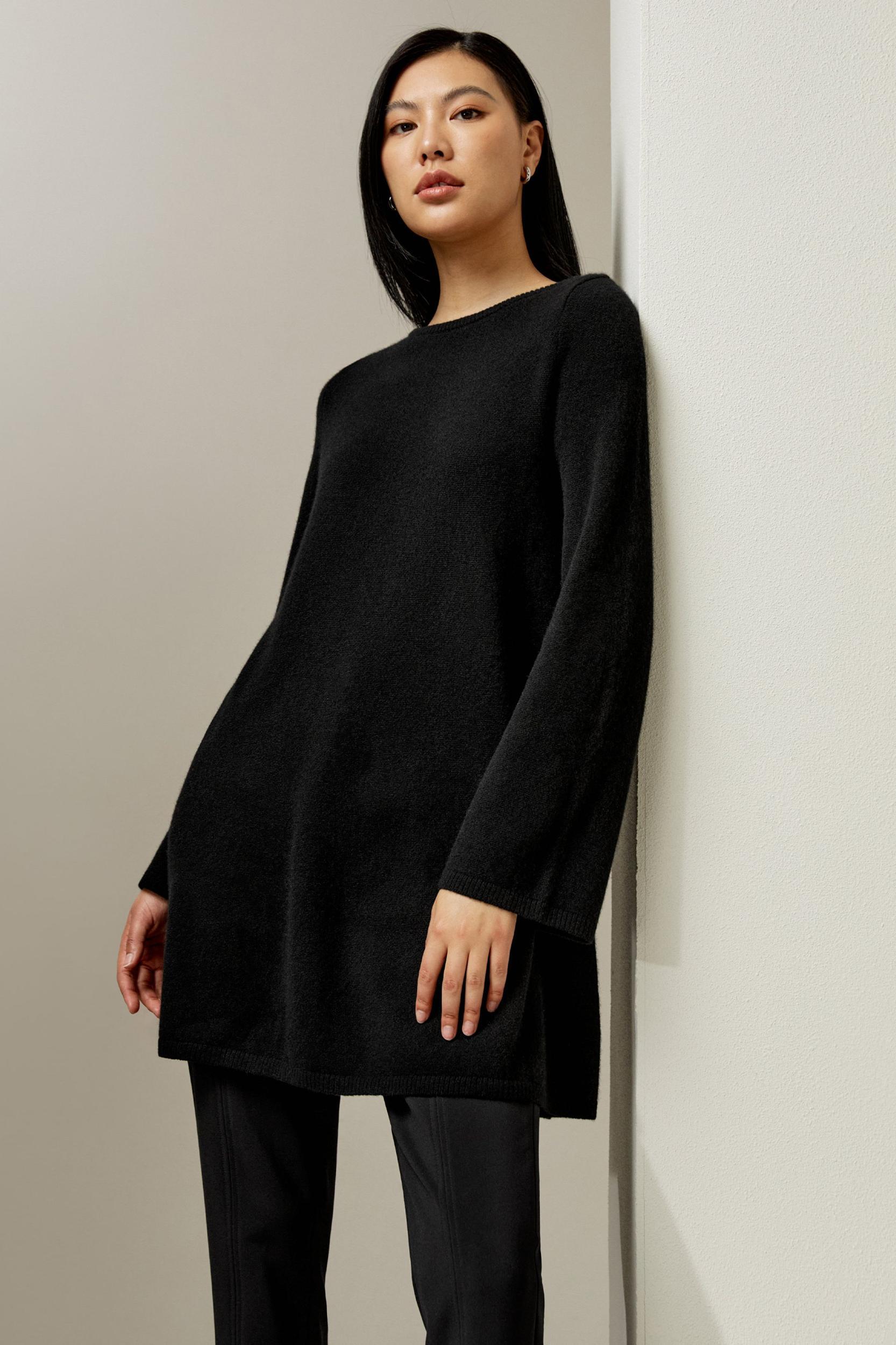 LILYSILK Long Cashmere Jumper Womens - Black Premium Cashmere - Comfortable A-Line Jumpers M Product Image