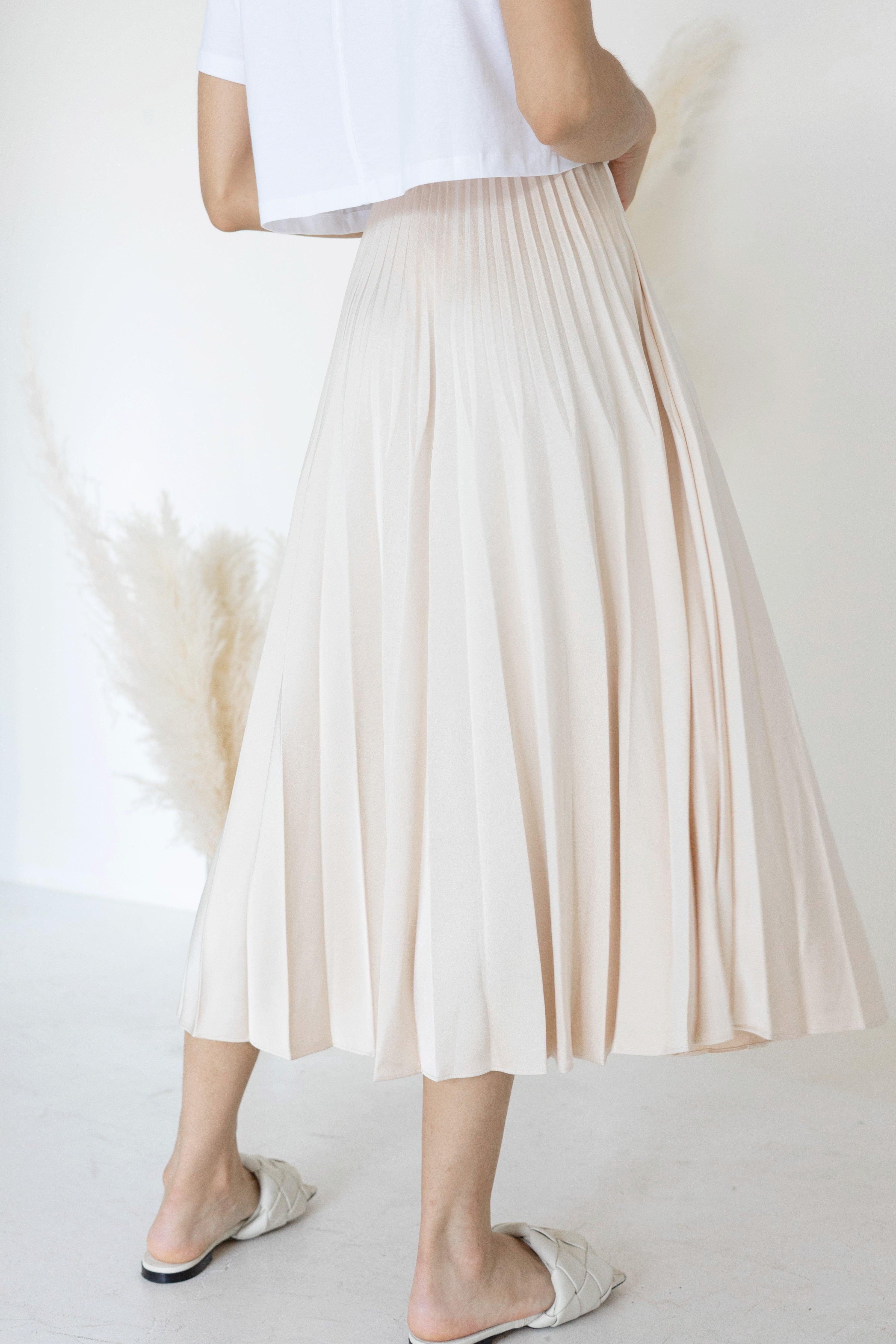 A-Line Pleated Midi Skirt Nude Product Image