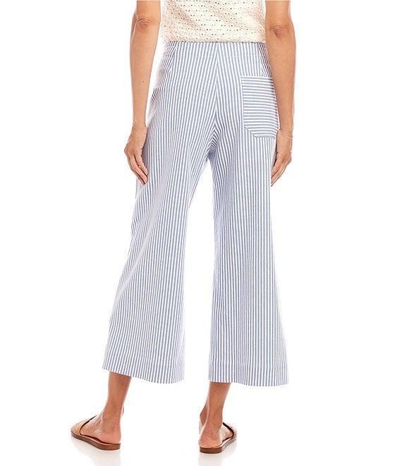Karen Kane Wide Leg Blue Stripe Cropped Pants Product Image