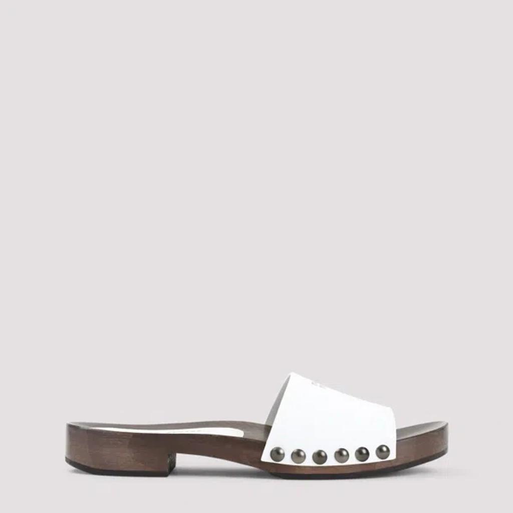 MIU MIU Wood Sole Flat Sandals With Studded Side In White Product Image
