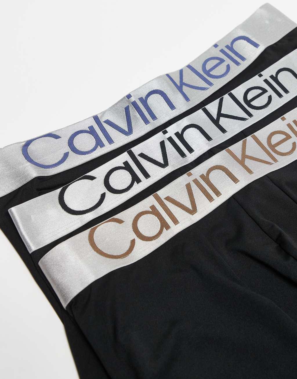 Calvin Klein Steel 3 pack boxer brief with silver waistbands in black Product Image