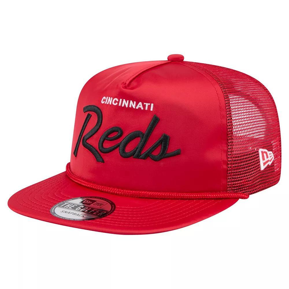 Men's New Era Red Cincinnati Reds Retro Satin Script Golfer Adjustable Hat, Red Red Product Image