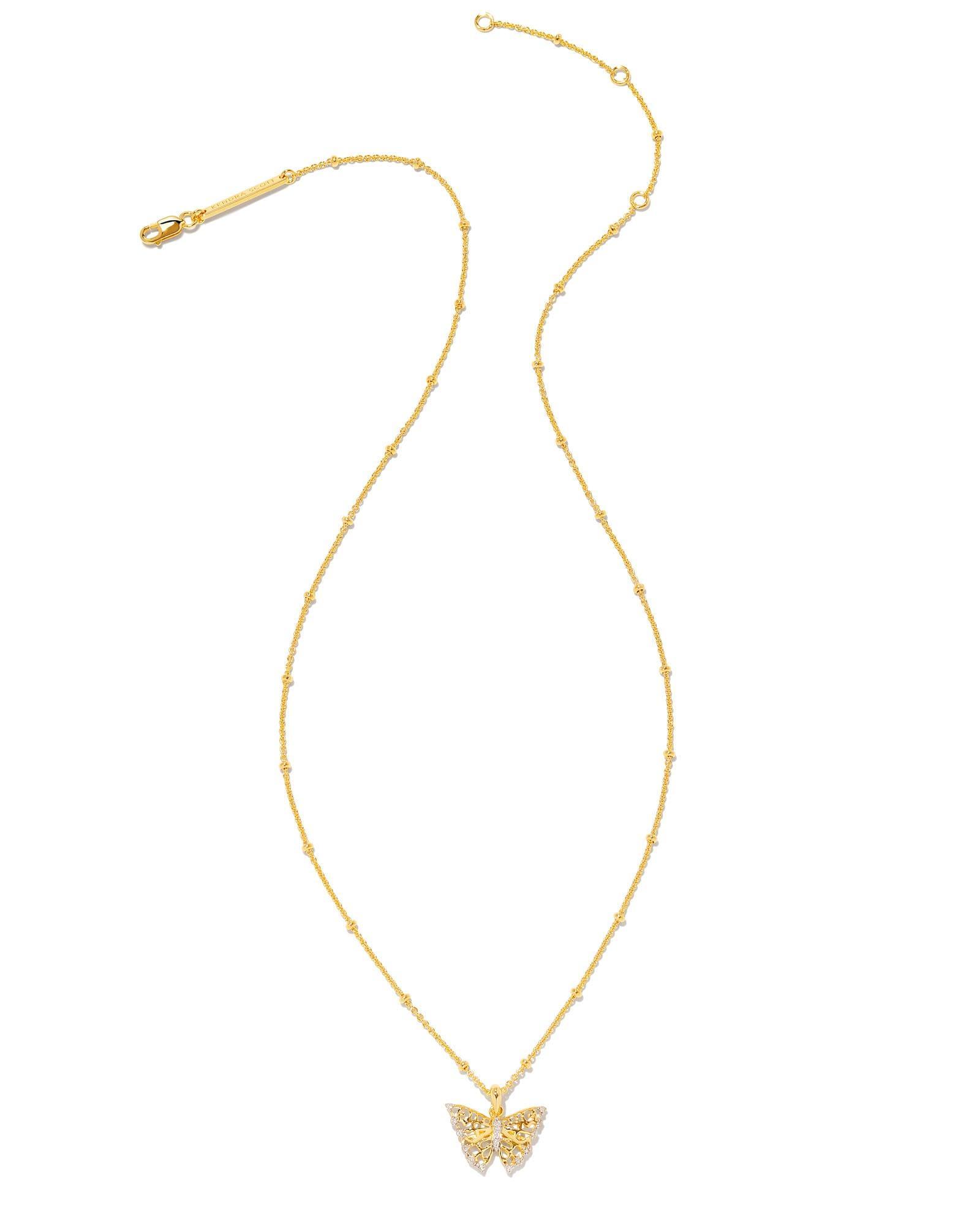 Delicate Butterfly 18k Gold Vermeil Pendant Necklace in White Sapphire Product Image