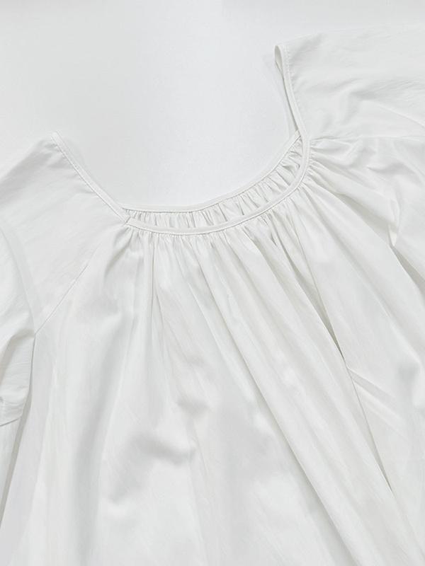 Flared Sleeves Loose Pleated Solid Color Split-Joint Round-Neck Maxi Dresses Product Image